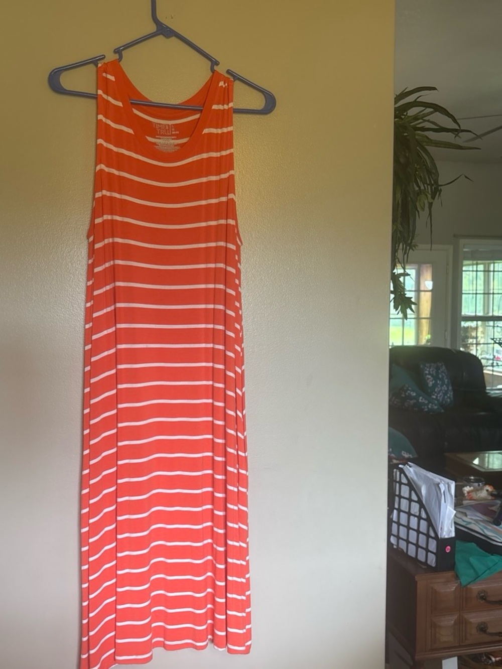 LG Orange and White Striped Sleeveless Maxi Dress